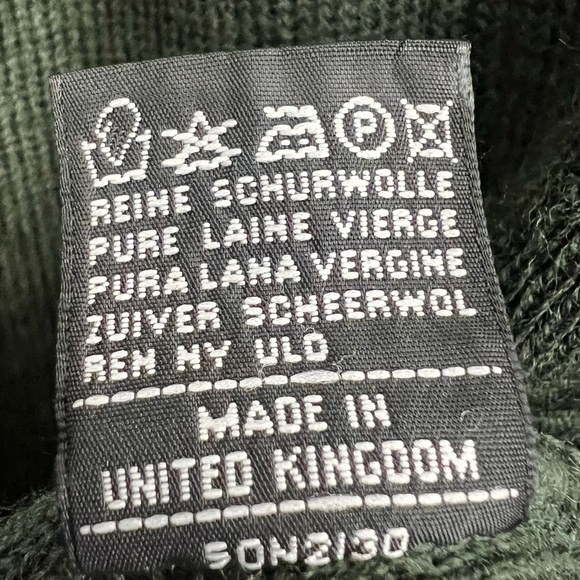 VTG 90s Burberrys dark green pure wool suede patch grandpa cardigan sweater XL - Picture 17 of 17